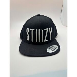 STIIIZY Yupoong Snapback Hat Black White Embroidered Logo Flat Brim Cap